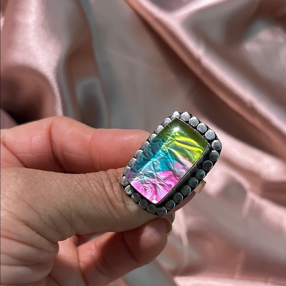 Colorful Silver Statement Ring🩷🩵💚 - Picture 6 of 7
